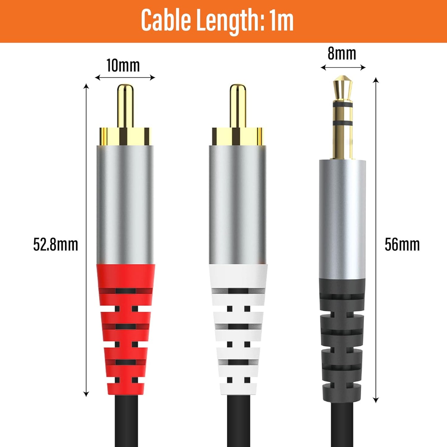 RCA to 3.5mm AUX Cable, (1M/3.3Feet) 3.5mm 1/8 to RCA 2-Male Headphone Jack Adapter Y Splitter Premium Stereo Audio Cord for Smartphones, Tablets, HDTV,or MP3 Players, Speakers