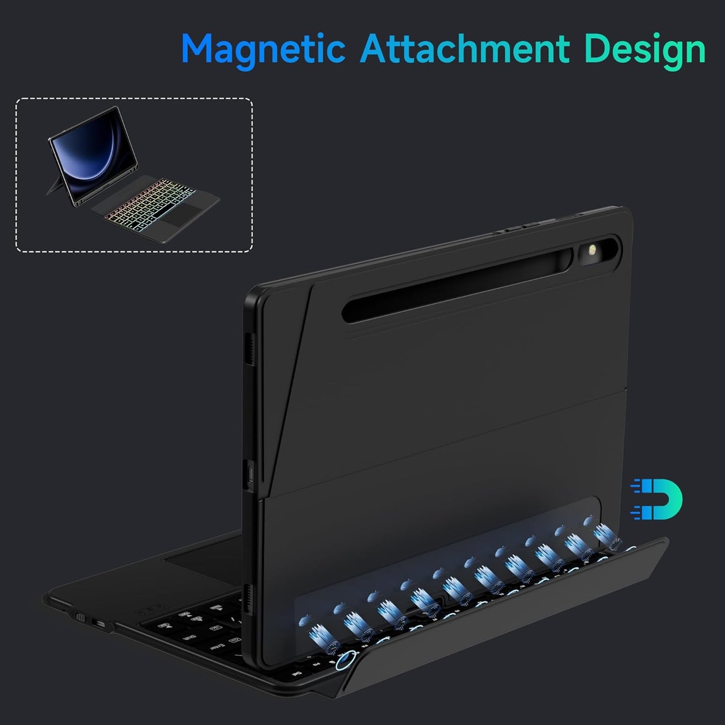 nimin Detachable Keyboard Cases for 12.4-inch Samsung Galaxy Tab S7+/S8+/S7FE, Built-in S Pen Holder, Trackpad, 7-Color Backlit, Shortcut Keys, Infinite Viewing Angles Stand, Auto Sleep/Wake