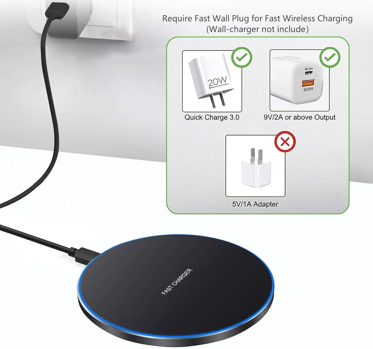 Fast Wireless Charger,20W Max Wireless Charging Pad Compatible with iPhone 16/16 Pro/15/14/13/12/SE/11/XS Max/XR,AirPods;FDGAO Wireless Charge Mat for Samsung Galaxy S25/S24/Note,Pixel/LG G8