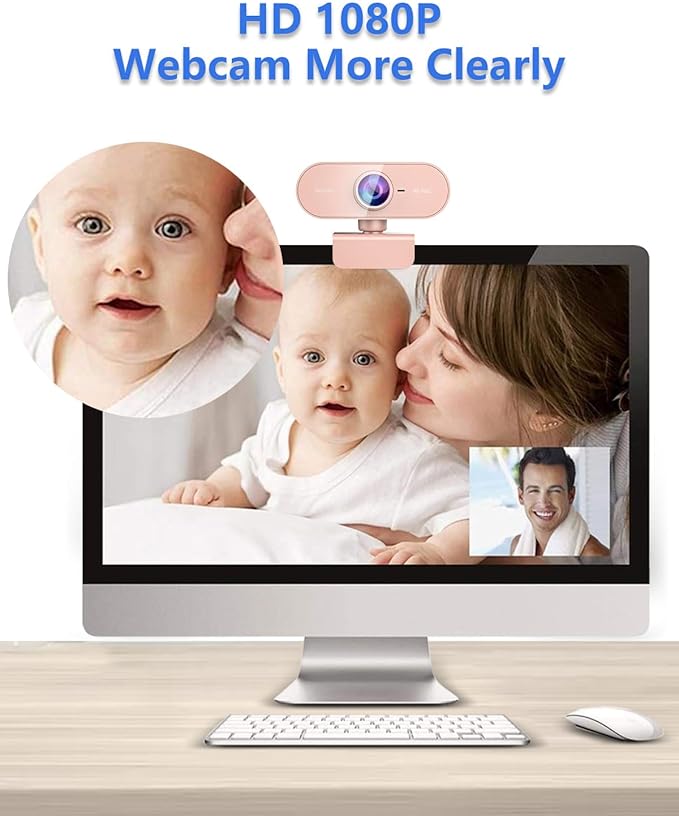 Webcam for pc with Microphone,Full Hd 1080P Pink Streaming Web Cam with Mic for Mac Laptop, Small Computer Camera for Desktop,Cheap Face Cam for Video Conference,Zoom,Microsoft Teams Meet