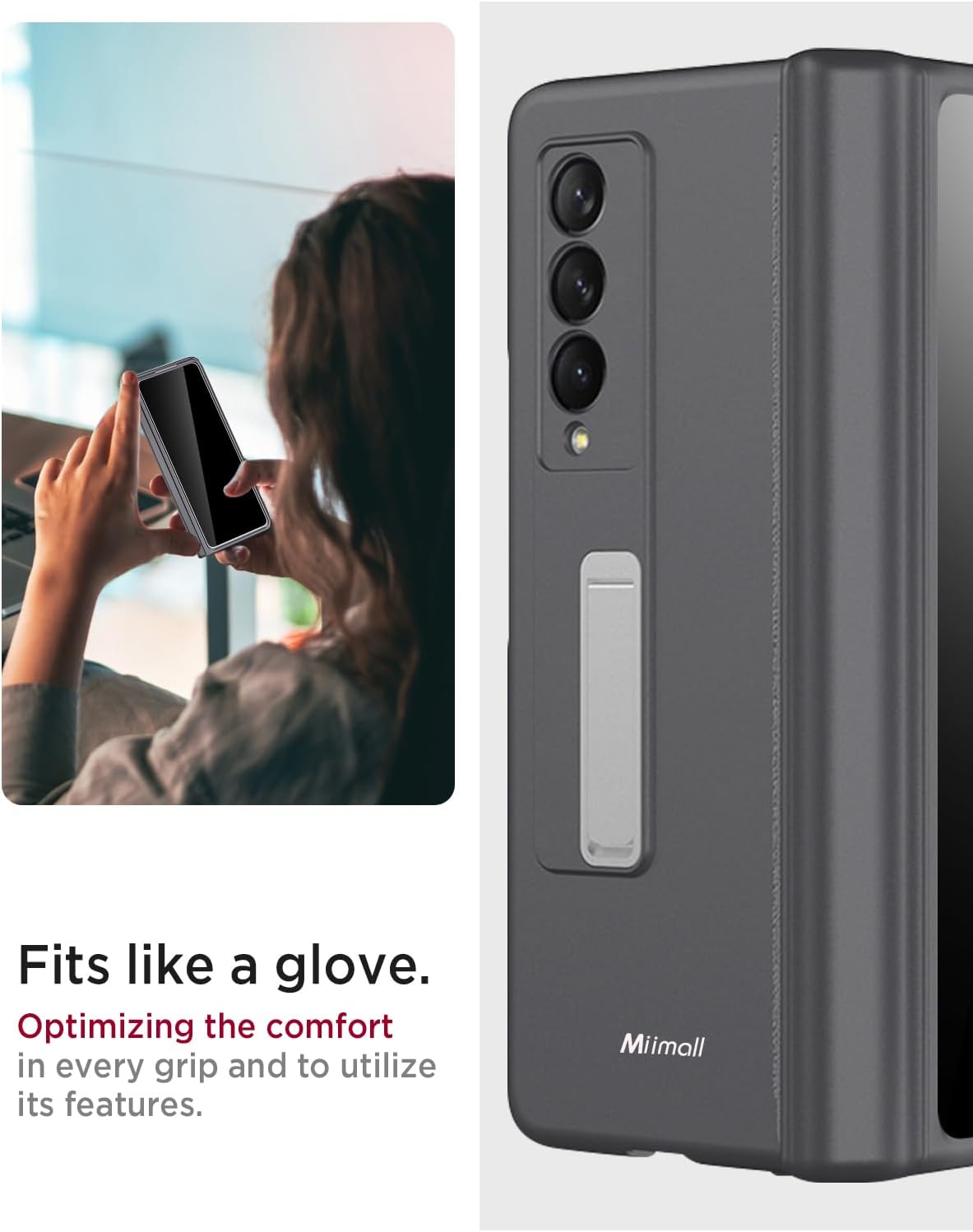 Miimall for Galaxy Z Fold 3 Case with Privacy Screen Protector, Built-in Adjustable Kickstand & Magnetic Hinge & Upgraded Camera Protection All-Inclusive Protective Cases for Galaxy Z Fold 3 5G Grey