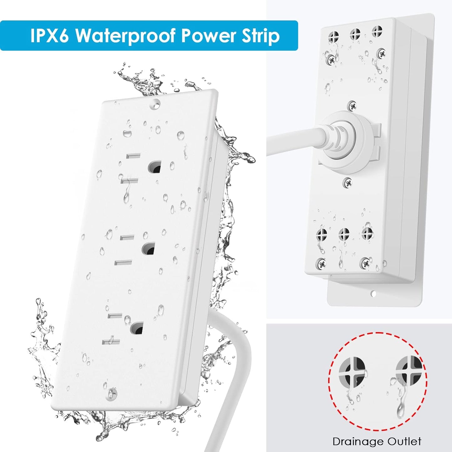 Conference Recessed Power Strip Socket Waterproof,Conference Table Splash Resistant Furniture Recessed Power Strip,Flush Mount with 3 Outlets,6ft Extension Cord,Flat Plug