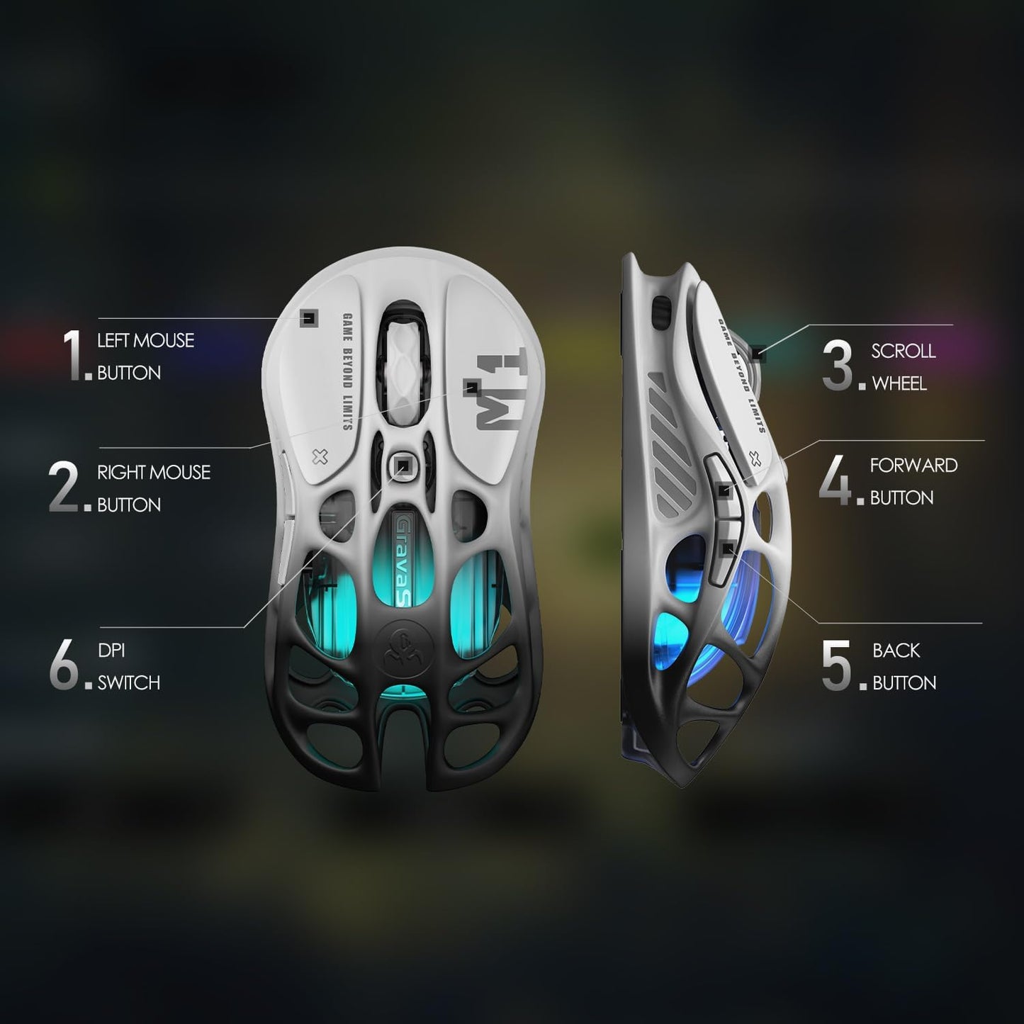 GravaStar Mercury M1 Pro Wireless Gaming Mouse, Lightweight Magnesium Alloy, 26,000 DPI, PAW3395DM Sensor, 5 Programmable Buttons, Support Wired/2.4GHz/BT, Up to 200 Hours Battery Life-Gradient Black