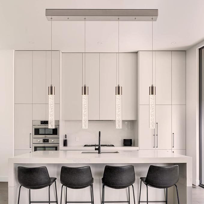 Pendant Light Kitchen Island with Remote Control & Dimmable, Modern Brushed Nickel Pendant Light Fixture for Dining Room 3000K/4000K/6000K