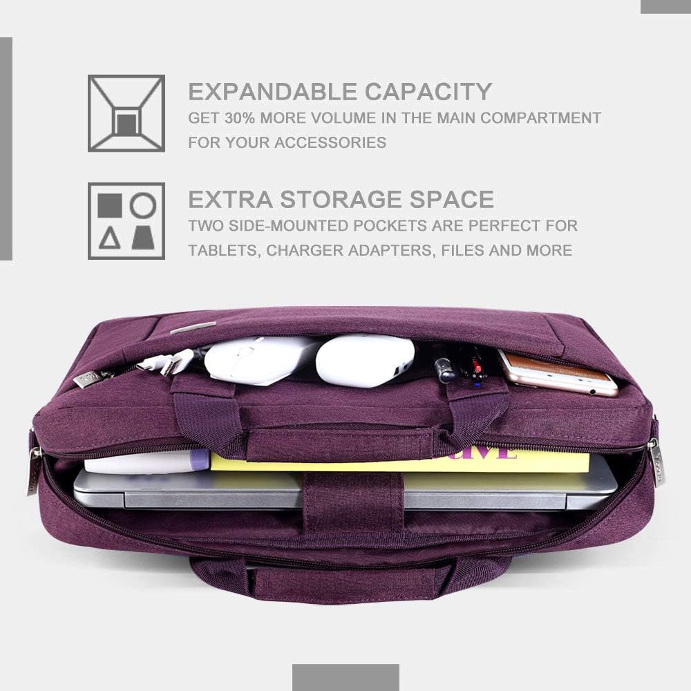 Voova Laptop Bag Case 15 15.6 16 Inch, Computer Sleeve Messenger Bag with Shoulder Strap Expandable Waterproof Business Briefcase for Women Ladies to Work Travel School, Fit 14-16 Inch Laptop,Purple
