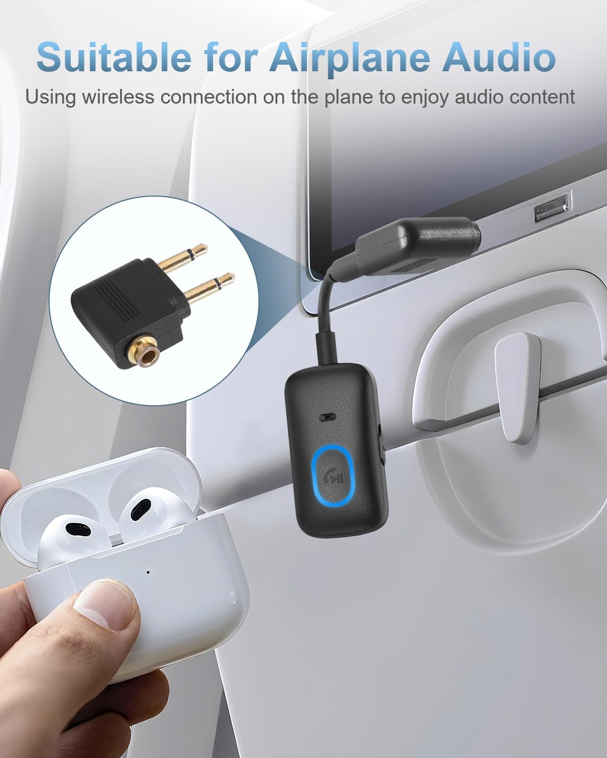 Upgraded Aux Bluetooth Adapter for Car, 2 in 1 Bluetooth 5.3 Transmitter Receiver, Hands-Free Calls, 180° Swivel Bend, Wireless Audio Receiver for Car, Speakers, Home Stereo