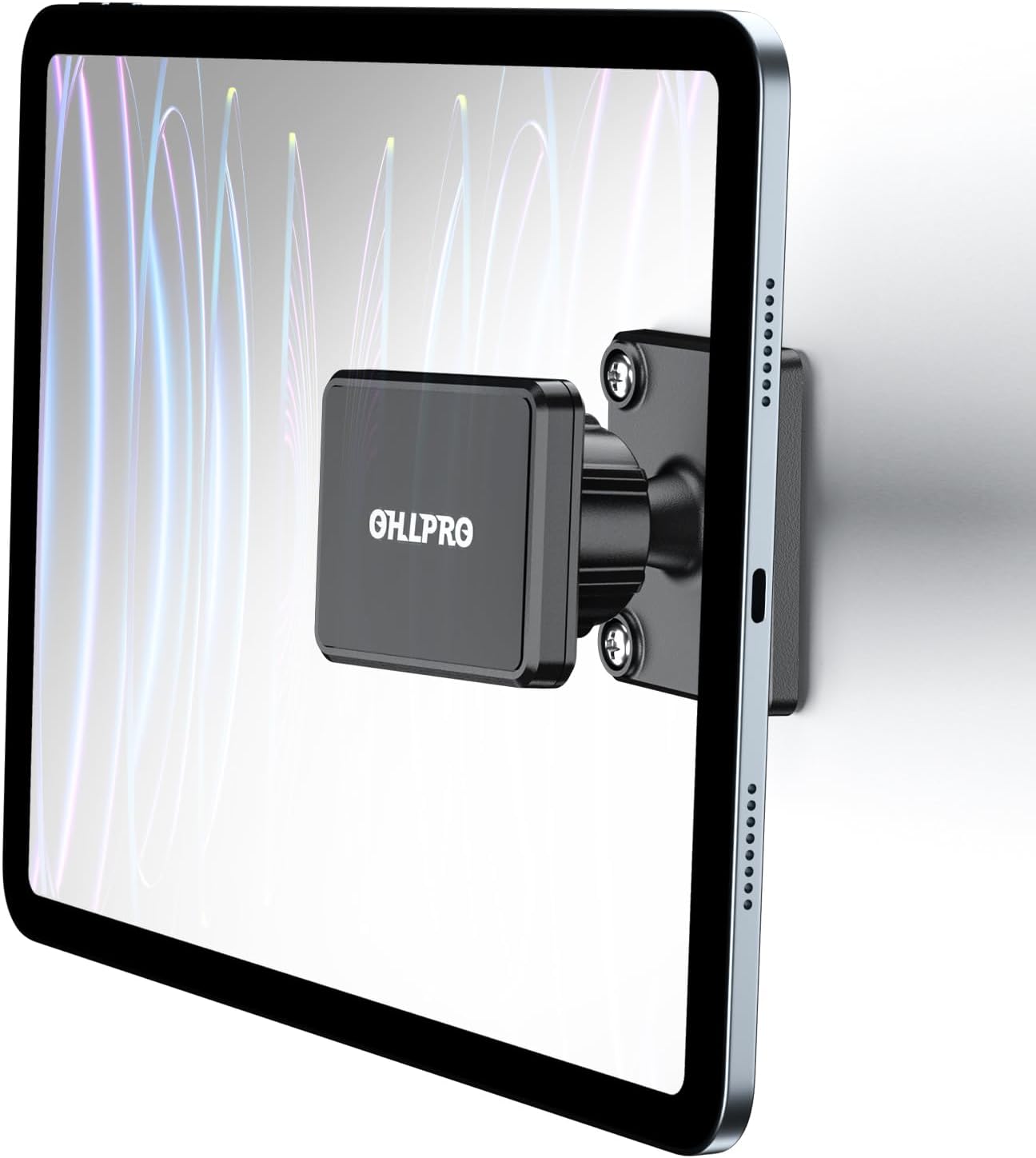 OHLPRO Magnetic Tablet Wall Mount Holder, 360° Rotatable Drilling Base iPad Wall Holder with 2 Metal Plate, Strong Magnet Fits Tablet, Stand for Wall, Boat and Cabinet