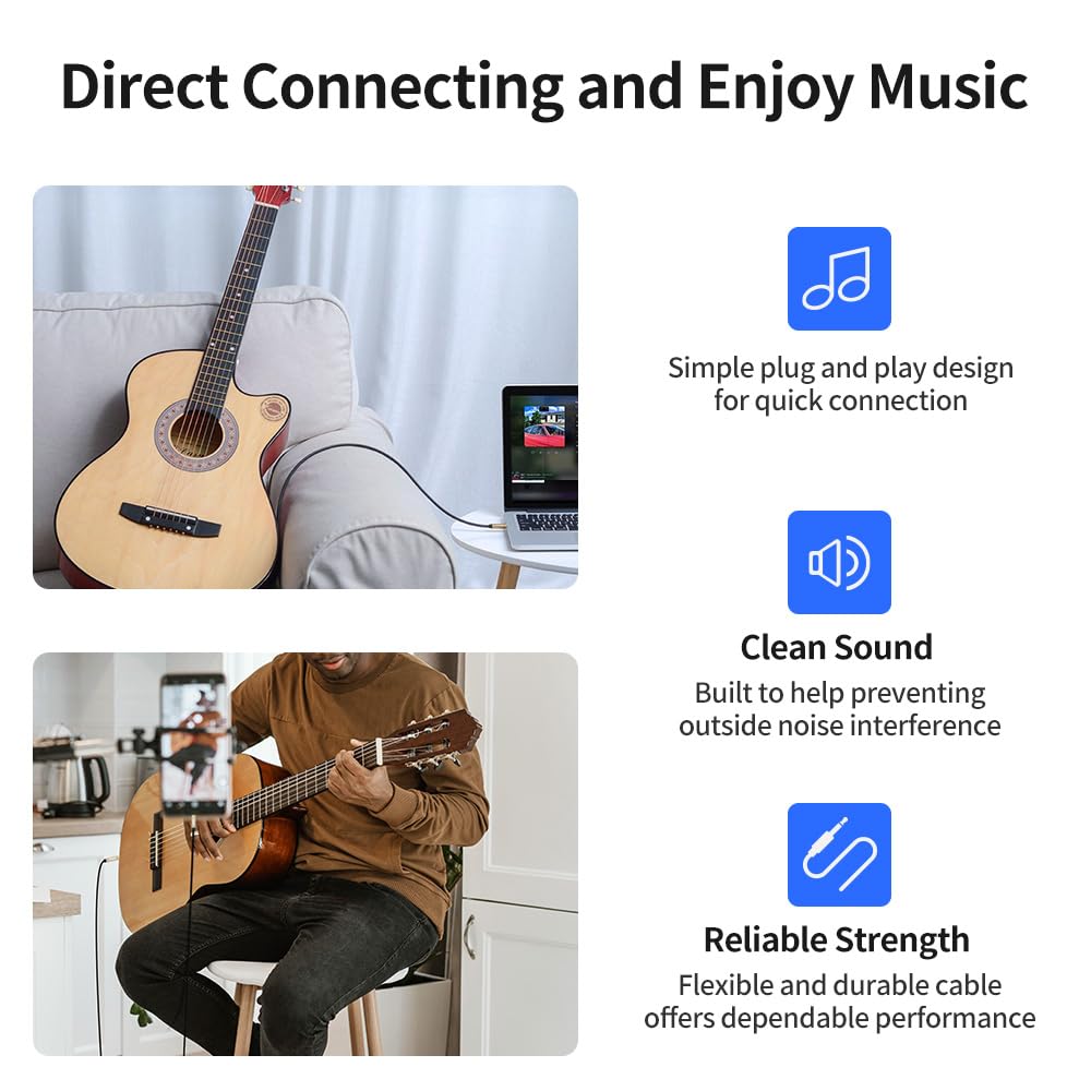 3.5mm to 1/4 Stereo Audio Cable 25 Feet /8M, 1/8" to 6.35mm 1/4" TRS Male Aux Cord Double Shielded with Braiding for Guitar, Amplifiers, PC, Home Theater, Speaker, etc.