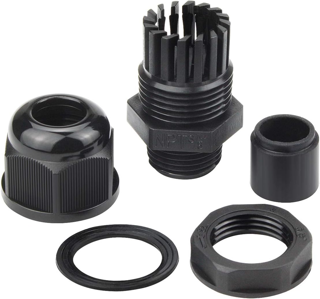 XHF 50 Pcs 3/8" IP68 Strain Relief Nylon Cord Grip Waterproof NPT Cable Glands Adjustable UL Listed and RoHS Compliant(Black)