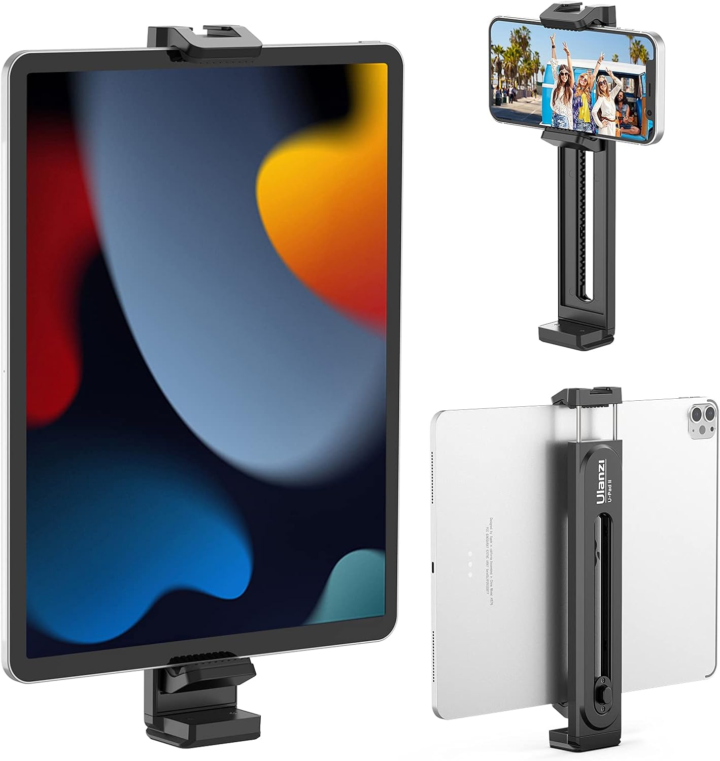 ULANZI iPad Phone Tripod Mount Adapter with Cold Shoe, Universal Smartphone Tablet Holder for Tripod with Arca Quick Release Plate 1/4'' Screw Mount, Compatible for iPhone iPad Surface Pro and More