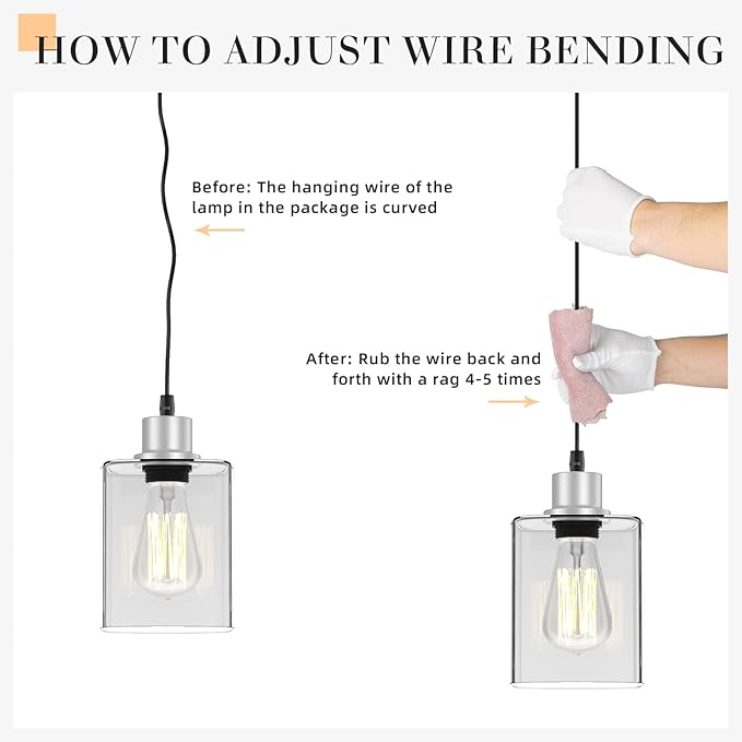 Pendant Light Kitchen Island Lighting 3 Pcs, with Bulb & Clear Glass Shade - 59 Inch Hanging Cord Farmhouse Hanging Lighting Fixture for Dining Room Bedroom Hallway - Brushed Nickel