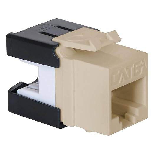 ICC CAT6A Keystone Jack with Slim Profile 180 Degree Punch Down, 10Gbps RJ45 UL Listed PoE++ TAA Compliant for Wall Plate or Patch Panel, Works with JackEasy Termination Tool, Ivory