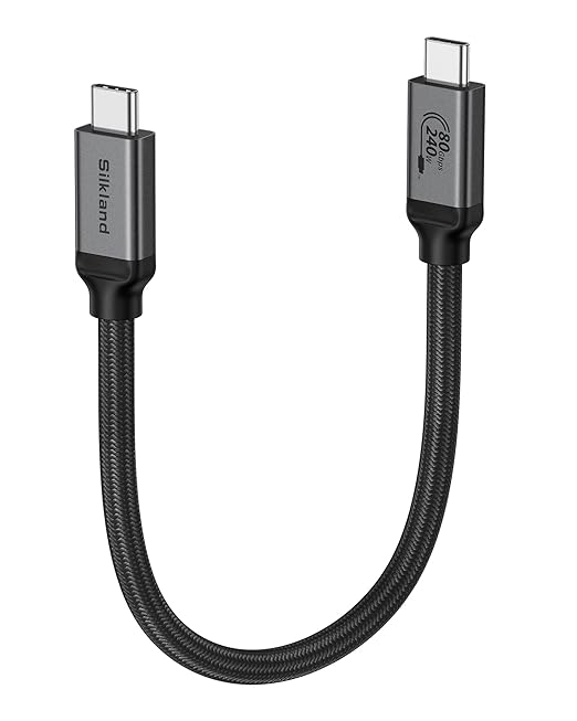 Silkland 80Gbps USB 4 for Thunderbolt 5 Cable 1FT, 240W PD 3.1 Charging, up to 120Gbps Bandwidth for Dual 8K, Braided USB C Data Cable Compatible Thunderbolt 4/5, SSD, MacBook M4 Pro, iPhone17/16,Dock