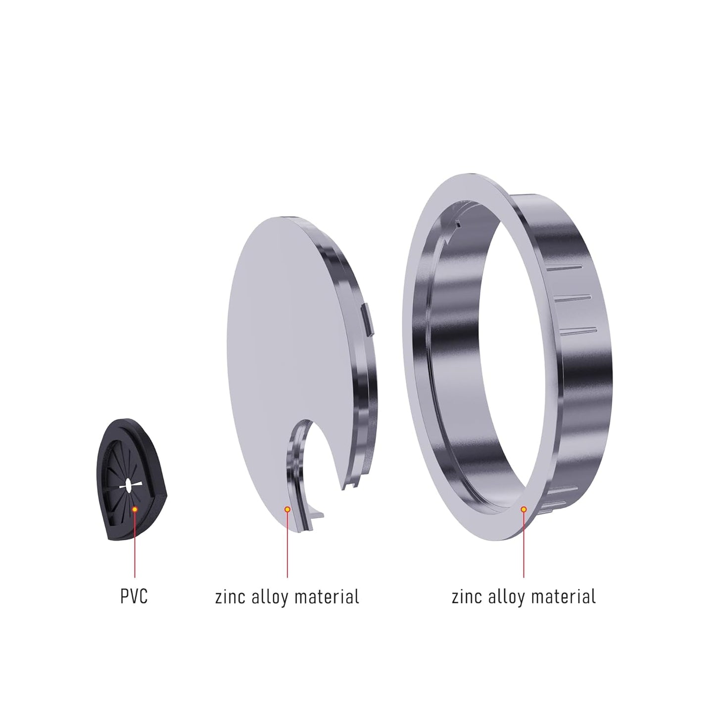 2 Pack Desk Grommet 2-3/8 Inch 60mm, Zinc Alloy Computer Desk Wire Hole Cover, Office Desktop Cord Cable Hole Metal Ring, Silver Tone