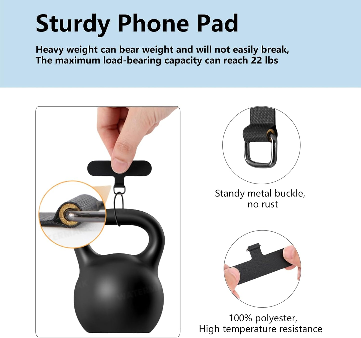 5 Pack Cell Phone Lanyard Patchs, Phone Tether Tab for iPhone, Phone Chain&Strap Replacement Part for All Fullcover Phone Cases - Black