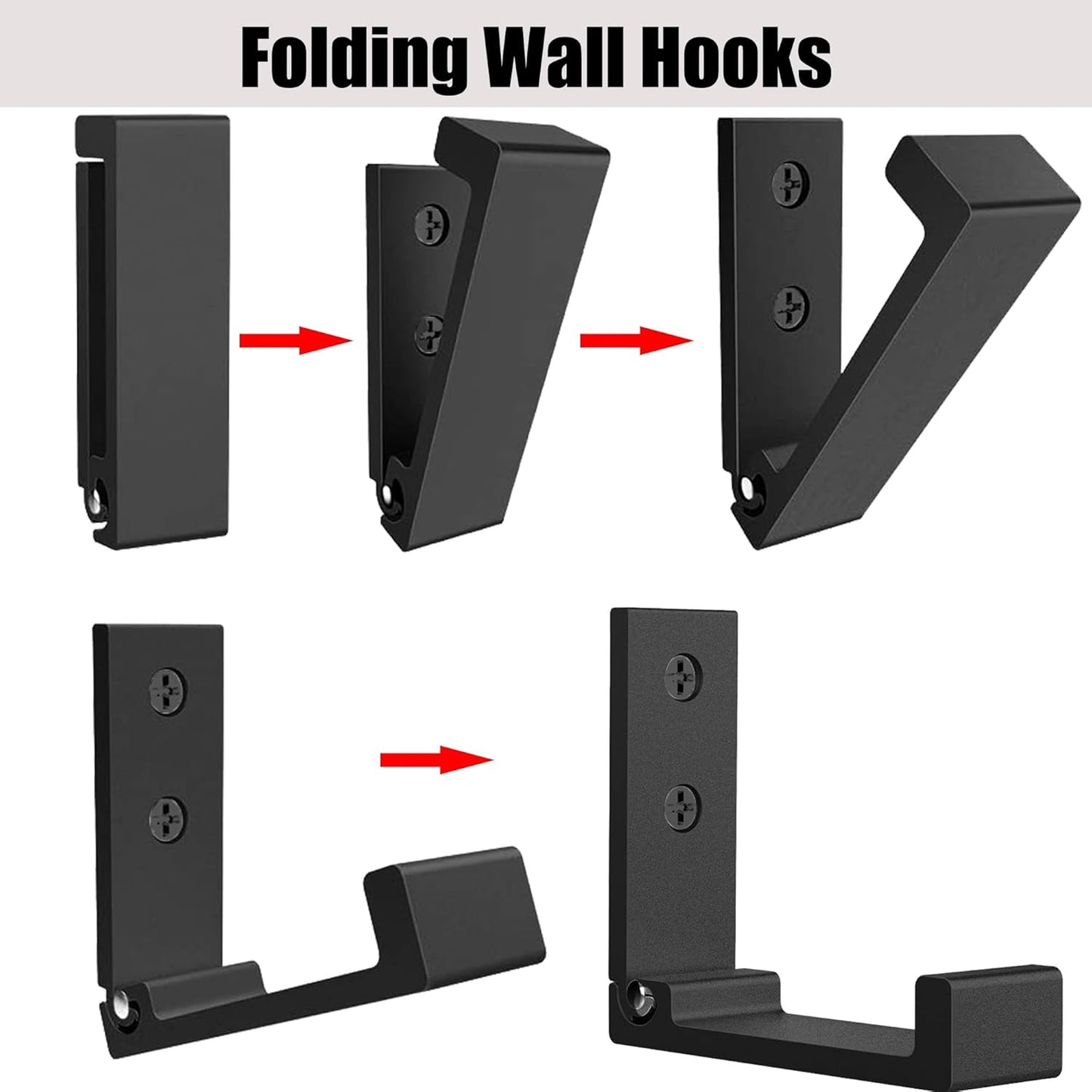 Folding Coat Hooks, Foldable Wall Hooks for Hanging Aluminum Alloy Cloth Coat Hanger Headphones Holder Headset Wall Hanger Hook- Pack of 12 (Black)