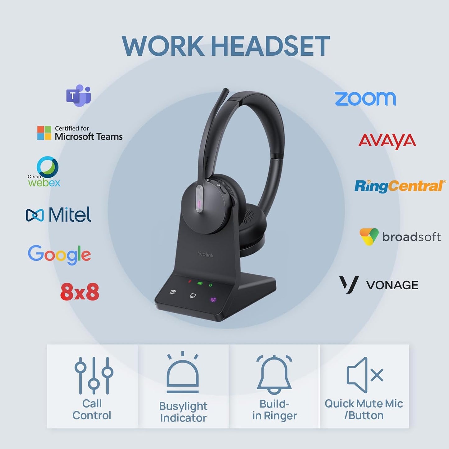 Yealink WH64 Mono UC DECT & Bluetooth Wireless Headset, 606ft Range, Single On Ear Work Headphones with 3X Noise Cancelling Mic, 26 Talk Time, Office Desk IP Phone, PC, Computer