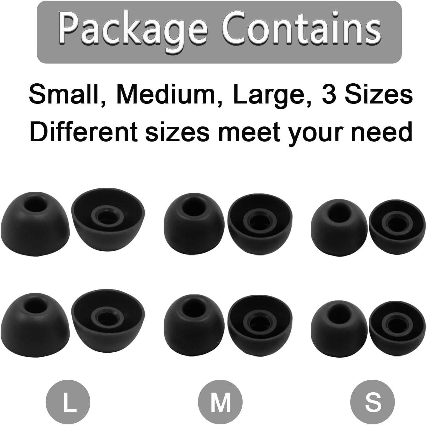 Replacement Silicone Ear Tips for Beats Fit Pro/Studio Buds/Studio Buds+ Headphone, 6 Pairs Earbuds Eartips L/M/S, Eargels Set Fit in Case, Earplug Ear Cap, Ear Buds Accessories-Black