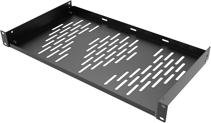 Beiyier 1U Universal Rack Shelf, 10" Deep Vented Cantilever Tray, for 19” Network Equipment Rack & Cabinet (1PCS, Black)