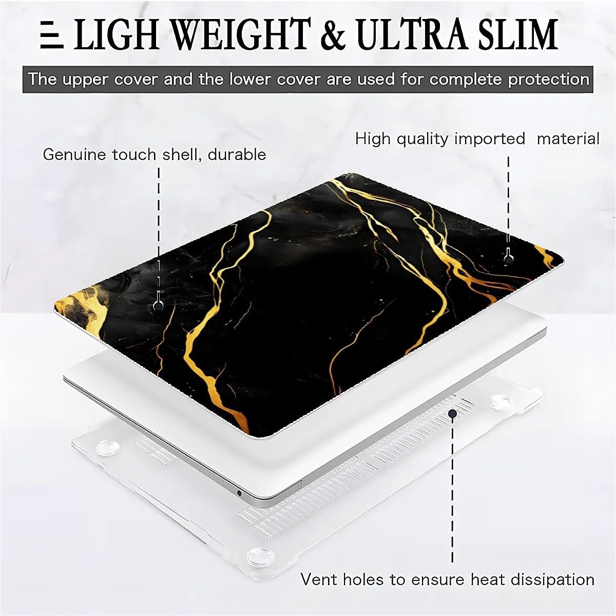 Compatible with MacBook Air 13.3 13.6 Inch Case 2022 2021 2020 2019 Plastic Hard Shell Case Cover,13.3 Pro(A1706/A1708/A1989/A2159/A2289/A2338), Black Marble