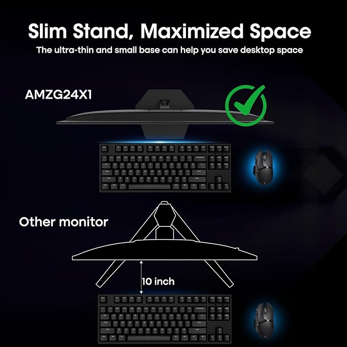 Amzfast 24 Inch Gaming Monitor 180Hz 200Hz FHD 1080p Computer Monitor, 1ms Adaptive Sync, 3000:1, 129% sRGB HDR Display, Eye Care VESA 75x75 Metal Stand HDMI 2.0 | DP 1.4, AMZG24X1