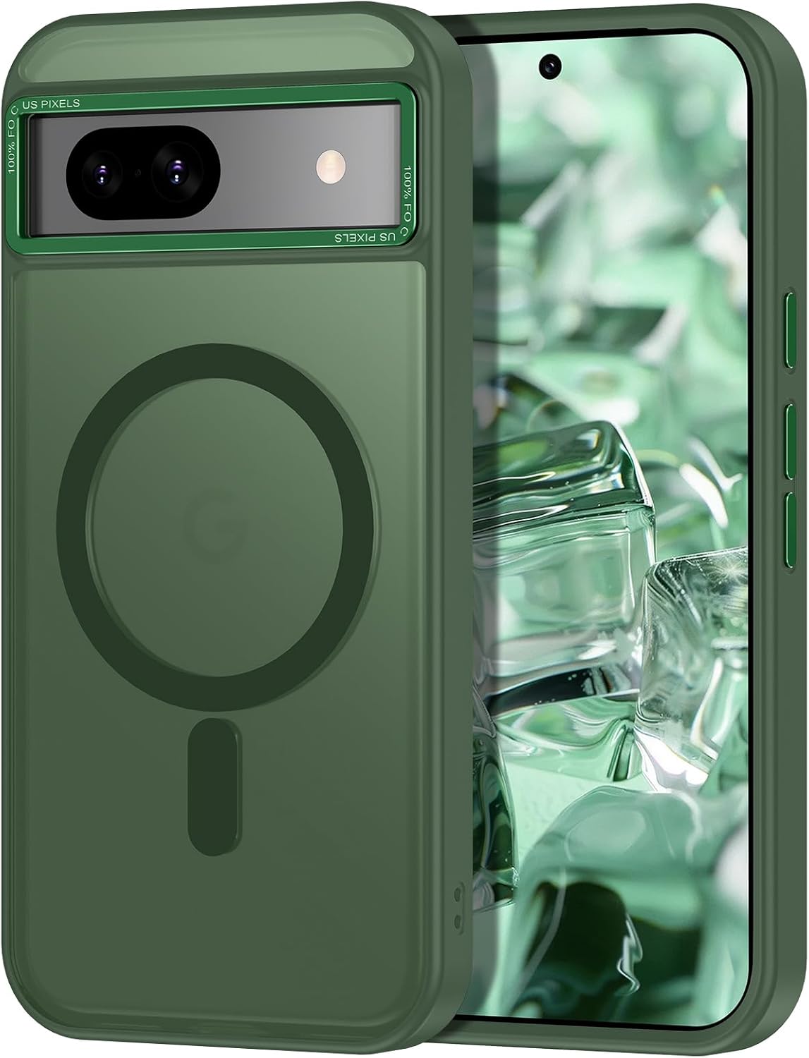 Magnetic for Google Pixel 8a Case, [Military Grade Drop Protection] [Compatible with MagSafe] Shockproof Slim Translucent Matte Anti-Slip for Women Girls Men Case, Forest Green