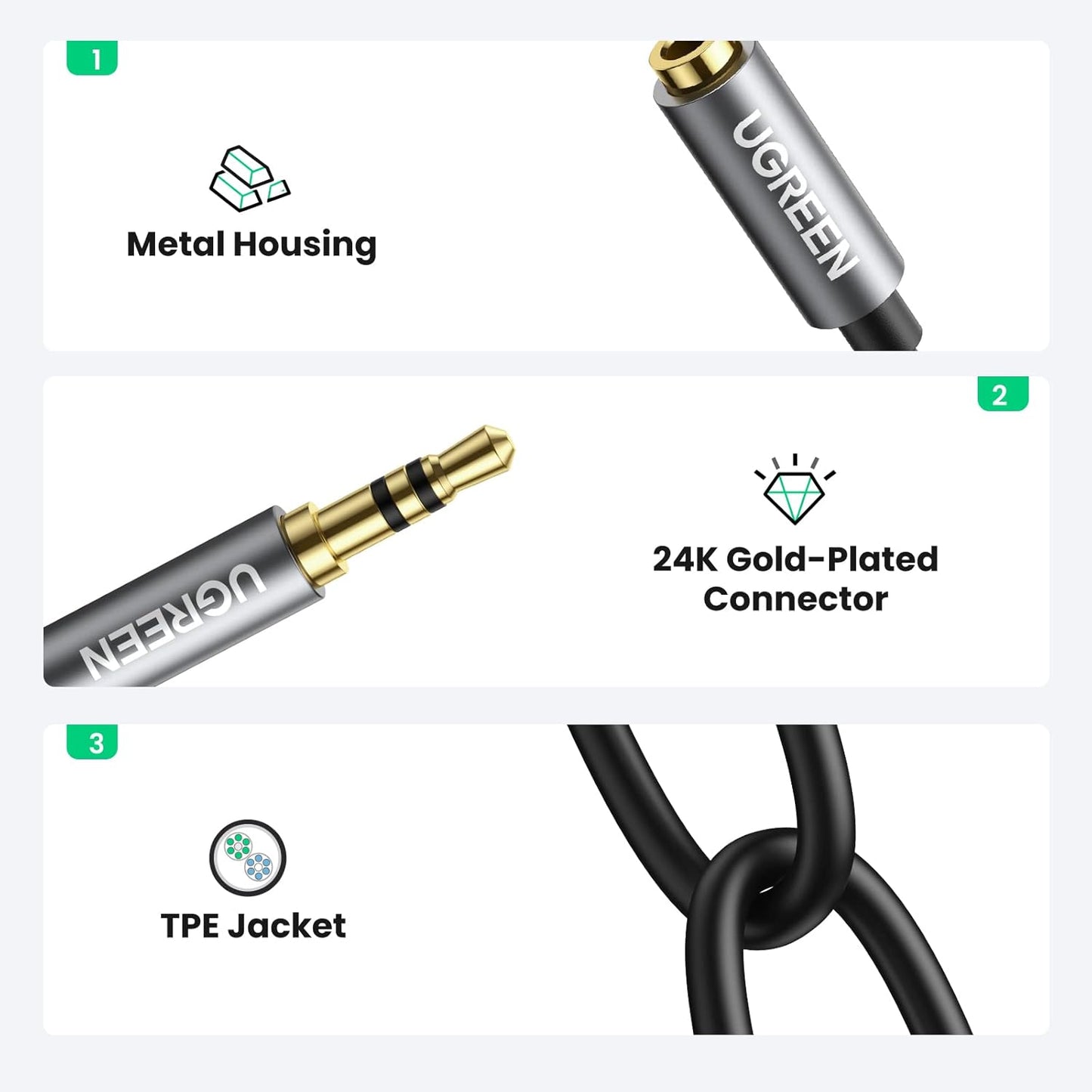 UGREEN Headphone Splitter 3.5mm Audio Stereo Y Splitter Aux Extension Cable Male to Female Dual Headphone Jack Adapter for Earphone Compatible with Switch 2/PS4/PS5 iPhone iPad, Tablet, Laptop, 7.87"