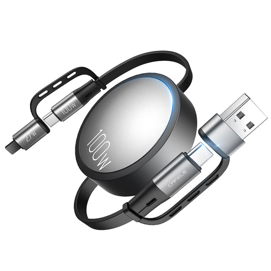 CAFELE 5-in-1 Retractable USB C Cable, 100W Multi Charging Cable USB C/A to L/Type C, 5A Fast Charging Multiple Charger Cord for Multiple Devices, Phone 16/15/14, Galaxy S24/S23, MBook, Pad (3.6ft)