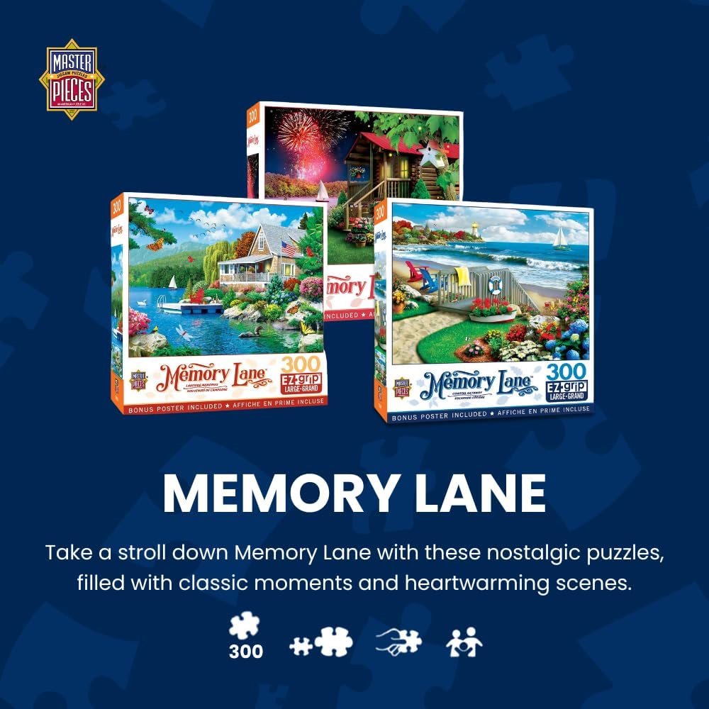 MasterPieces - 300 Piece Jigsaw Puzzle, Large EZ Grip Shapes, Mountain Hideaway, Fun for Adults, Seniors, Family, Kids, Non-Glare Finish, 18"x24"