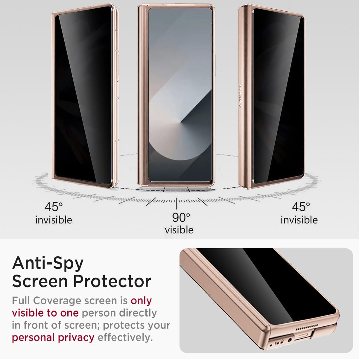 Miimall for Samsung Fold 6 Case with Privacy Screen Protector, Built-in Adjustable Kickstand & Magnetic Hinge & Camera Lens Protective All-Inclusive Phone Case for Galaxy Z Fold6 5G Champagne Gold