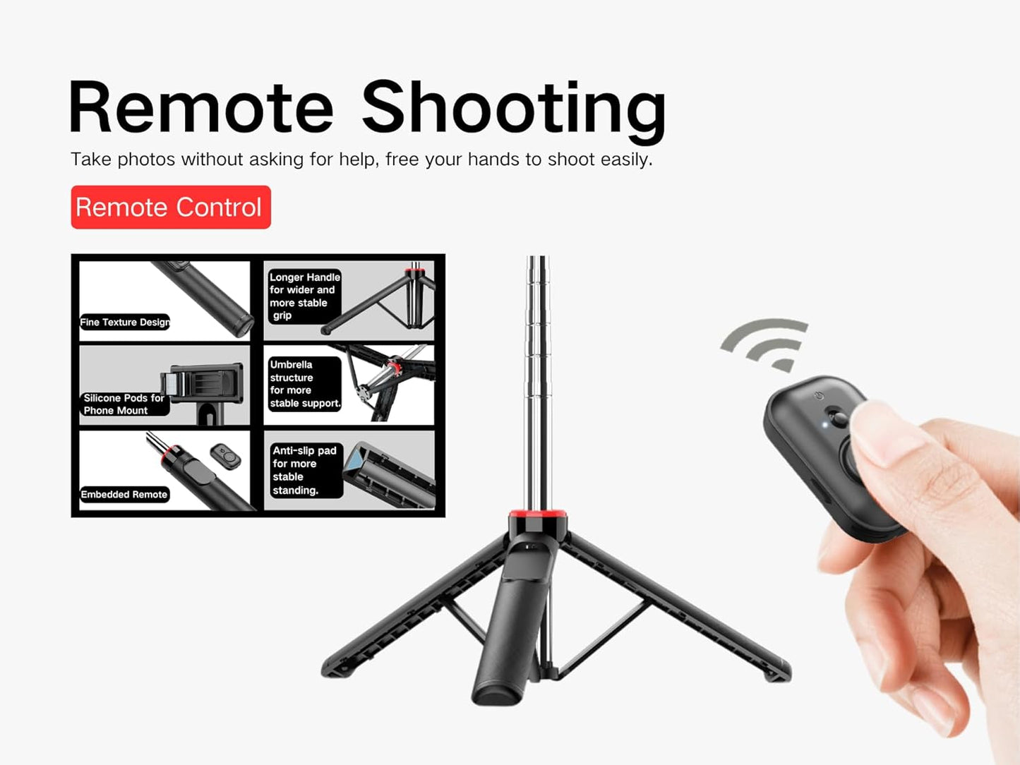 C13D 53" Selfie Stick Tripod with Fill Lights, Bluetooth Remote – Detachable Phone Mount, Dual Light Modes, for iPhone, Android, GoPro & Camera