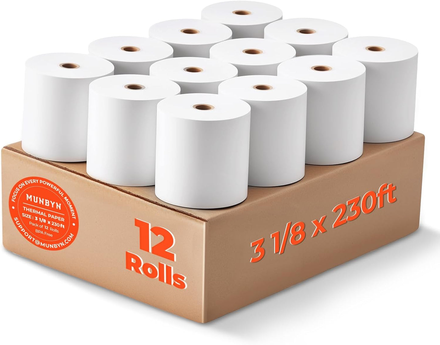 MUNBYN Thermal Receipt Paper 3 1/8 x 230ft, Compatible with Star Micronics TSP100 TSP143 Epson 80mm Receipt Printer Square POS Register Credit Card Terminals, Pos Register Paper BPA Free, 12 Rolls