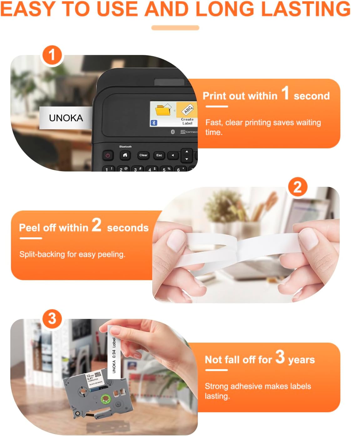 UNOKA 24mm .94 Laminated White Tz Tape Replace for Brother Label Maker Tape TZe-251 151 451 551 651 751, for Ptouch PT-D610BT PT-D610BTVP PTD600 PTP700 PTP710BT PTP910BT, 0.13-0.94 3.5-24mm, 6PK