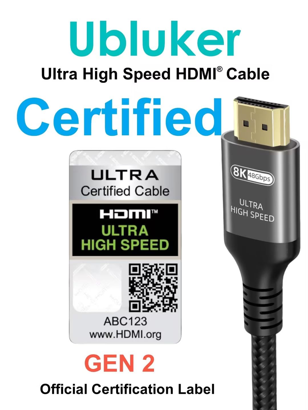 10K 8K 4K HDMI Cable 48Gbps 6.6 FT, Certified Ultra High Speed HDMI® Cable 4K 240Hz 144Hz 120Hz 8K60Hz 0.01ms HDR10+ eARC HDCP2.3 Netflix Roku TV PC Monitor Projector PS5 Xbox