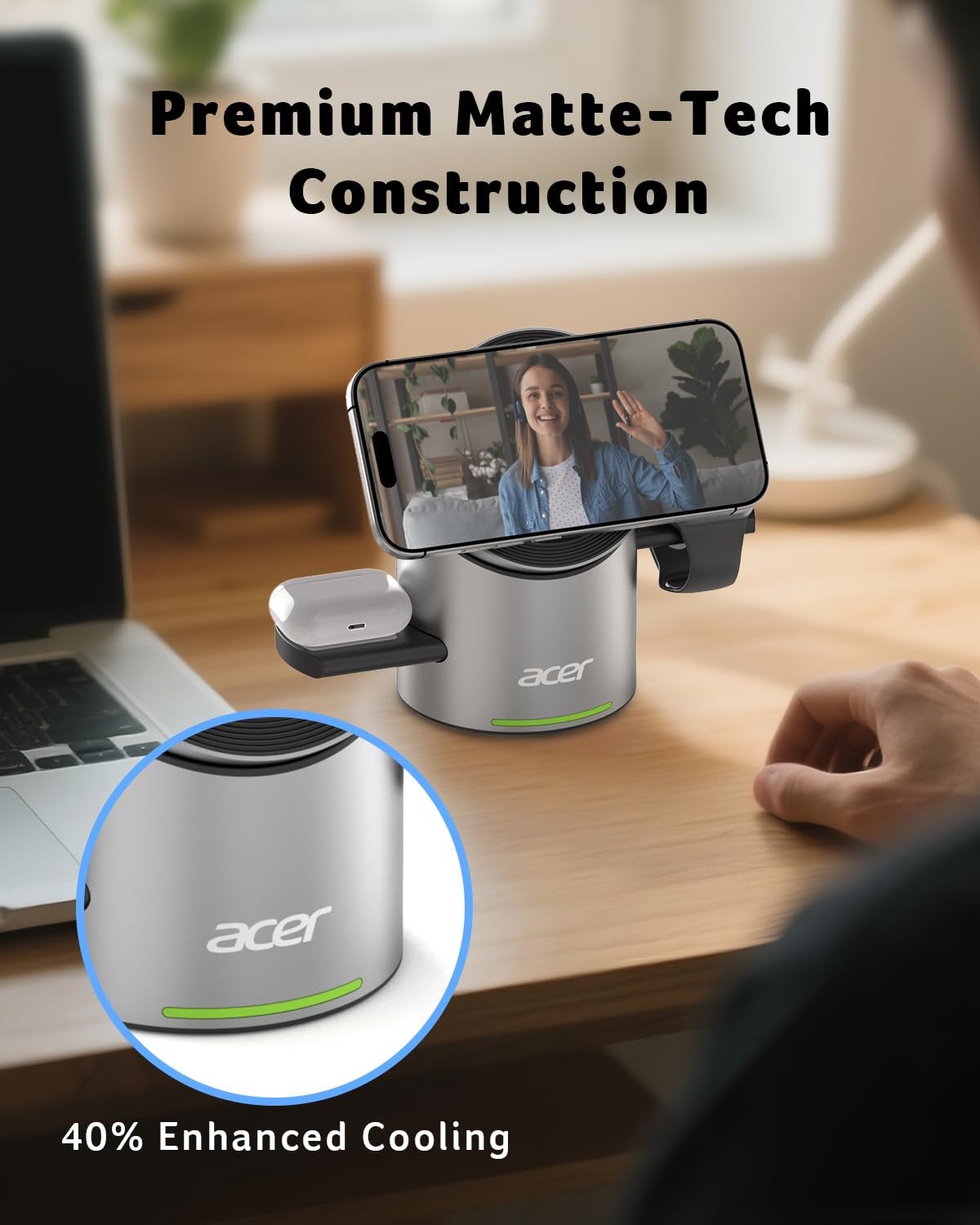 Acer 3 in 1 Charging Station for Apple - Qi2 15W iPhone Wireless Charging Station, Magsafe Charger Stand for iPhone 16 15 14 13 12 - Apple Watch - Airpods Series (Charger & USB-C Included)