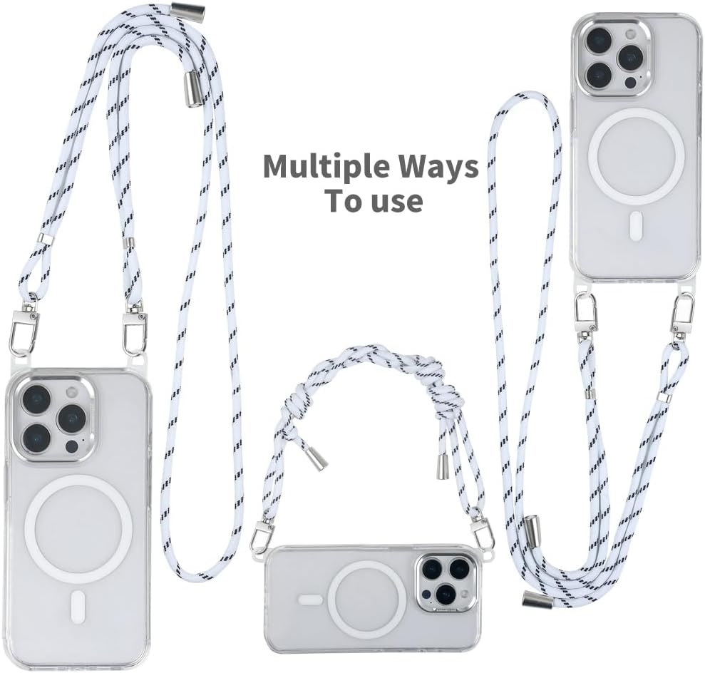 for iPhone 14 Pro Max Case with 62.99 inch Lanyard, Classic Clear&White Magnetic Phone Case, Drop&Shockproof Protection Cases, Phone Holder Lanyard, Compatible with Magnet Accessory