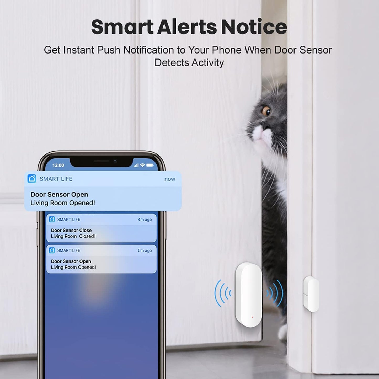 WiFi Door Sensor: Smart Door Open/Closed Detectors, Wireless Window Sensor with App Notification Alert, Contact Sensor for Home Security, Compatible with Alexa Google Assistant (3pack)
