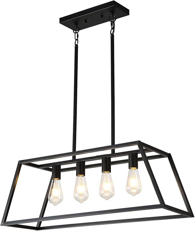 HQZBPTPendant Lighting for Kitchen Island Linear Hanging Light Fixture Matte Black 4-Light Industrial Pendant Lighting for Kitchen Island