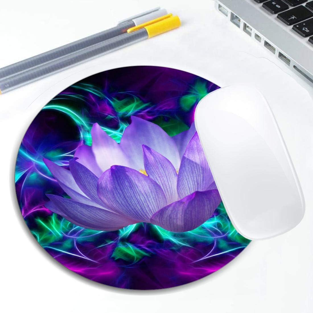 Purple Lotus Flower Mouse Pad Round Non-Slip Rubber Mousepad Laptop Office Computer Decor Cute Desk Accessories Customized Design Mouse Pad
