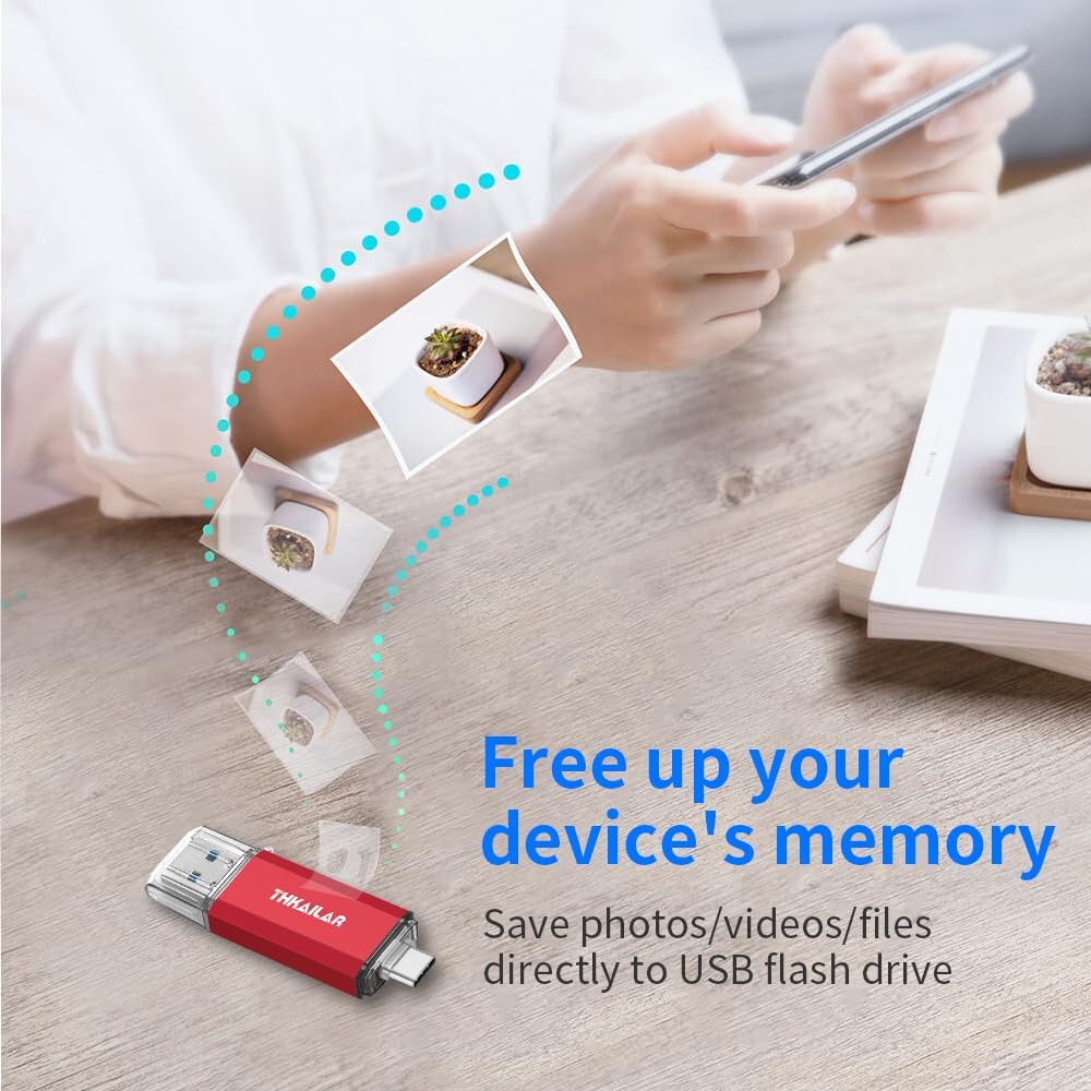 Thkailar USB C Flash Drive 256GB,USB Flash Drive with Type C and Type A 3.1 Port Compatible with Android Phone,MacBook Pro,PC(Red)