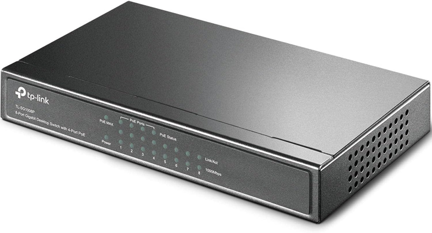 TP-Link TL-SG1008P V4 | 8 Port Gigabit PoE Switch | 4 PoE+ Ports @64W | Desktop | Plug & Play | Sturdy Metal w/ Shielded Ports | Fanless | Limited Lifetime Protection | QoS & IGMP Snooping | Unmanaged