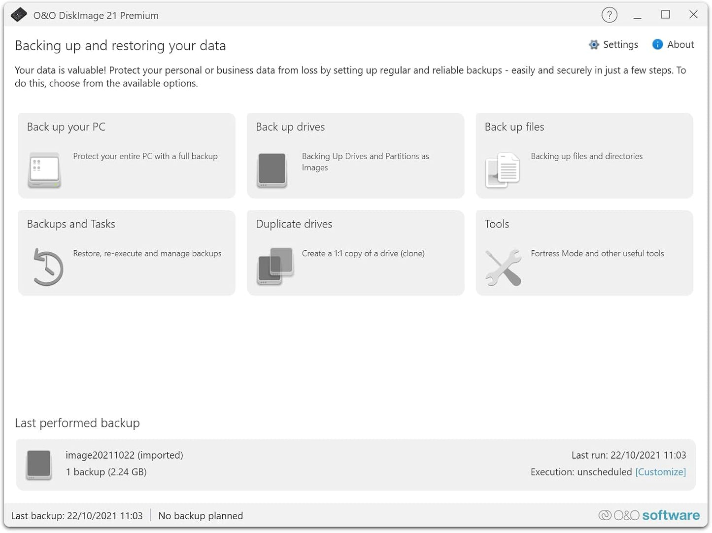 O&O DiskImage 21 Premium - Reliable data backup for Windows PCs, hard drives +SSDs. System recovery, disk cloning + data loss protection for Win 11, 10