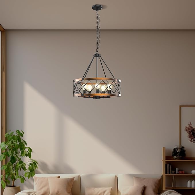 5-Lights Black&Gold Chandelier, Farmhouse Chandelier for Dining Room Lighting Fixture,Metal Hanging Pendant Lights for Kitchen Island Living Room Bedroom and Entryway