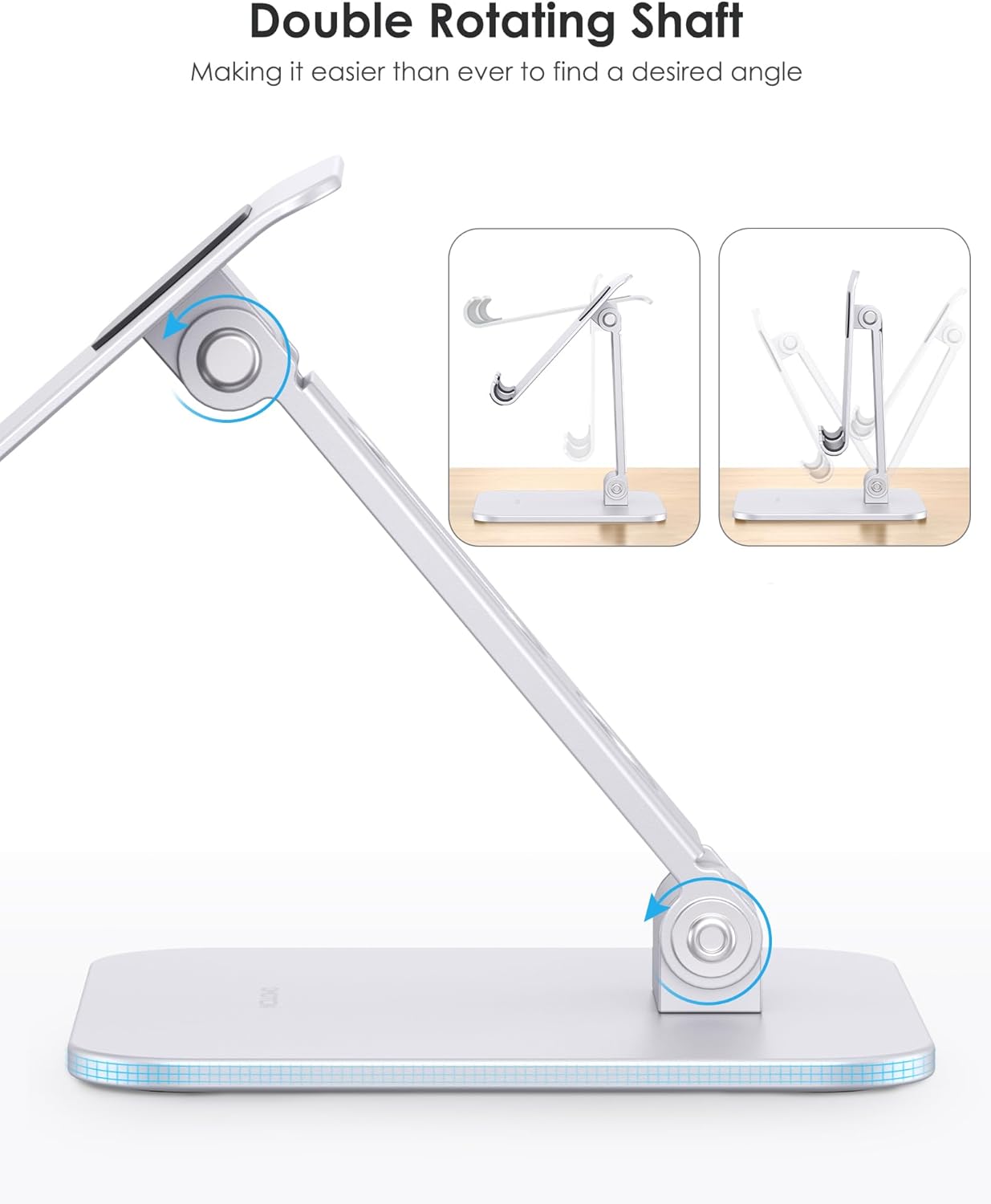 OMOTON Upgraded Adjustable Tablet Stand Holder, Heavy Duty Foldable Portable Monitor Stand, Travel Essentials for iPad Pro/Air/Mini, Surface Pro, Portable Monitor 4.7''-15.6', Silver