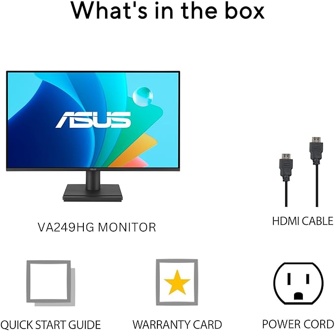 ASUS 24” (23.8-inch viewable) 1080P VA249HG Eye Care Monitor – IPS, Full HD, 99% sRGB, Frameless, 120Hz, Adaptive-Sync, 1ms, HDMI, VGA, Low Blue Light, Flicker Free, Wall Mountable, 3 yr Warranty