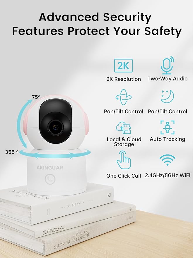 2K 3MP Security Camera Indoor Wireless, 360° Cameras for Home Security Indoor with Motion Detection, Pet Cam with Phone App, Baby Monitor-Night Vision, One-Touch Call, 2-Way Talk, Works with Alexa