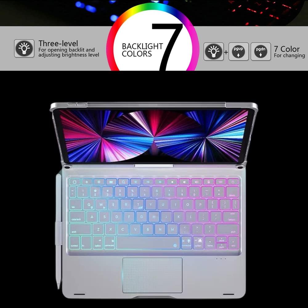 Touchpad Keyboard Case for iPad (A16) 11th Gen 2025/iPad 10th Generation 2022, Backlit Trackpad Keyboard Folio Smart 360° Rotatable Stand Cover with Pencil Holder, Rose Gold