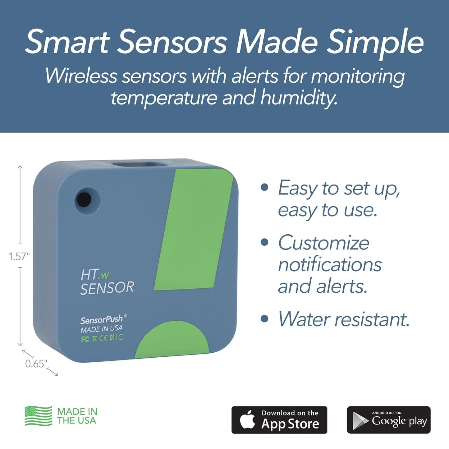 SensorPush HT.w Smart Temperature Sensor & Humidity Sensor - Bluetooth Thermometer & Hygrometer with App Monitoring - Water Resistant Temperature & Humidity Monitor for RV, Basement, Fridge (2 Pack)