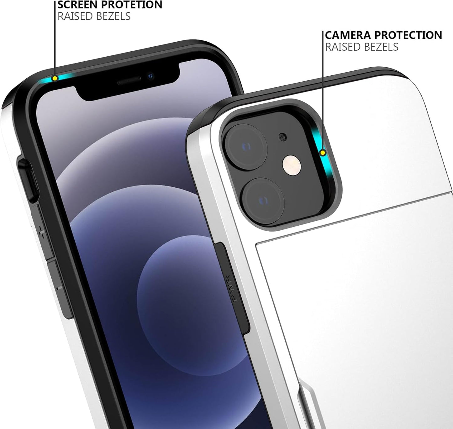 Nvollnoe for iPhone 12 Mini Case with Card Holder Heavy Duty Protective Dual Layer Shockproof Hidden Card Slot Slim Wallet Case for iPhone 12 Mini for Men&Women(White)