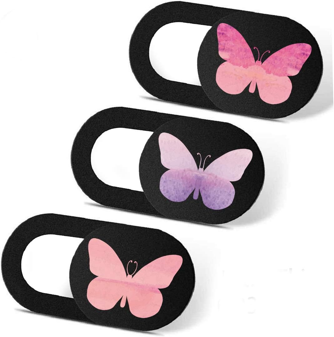 Laptop Camera Cover Slide 3 Pack Ultra Thin Slide Laptop Camera Cover for Echo Show, Smartphone, Computer, Tablet, Chromebook, PC - Butterfly